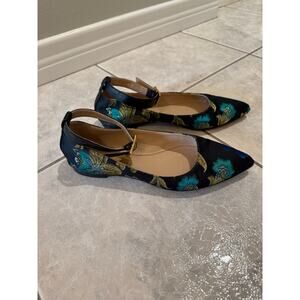 Dee Keller Vero Cuoio Embroidered Flats Women's Ankle Strap Sz 37 Made in Italy